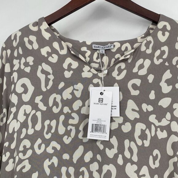 Mary Square Wildly Wonderful Flutter Sleeve Grey Shea Split-Neck Top Blouse L - Picture 2 of 14